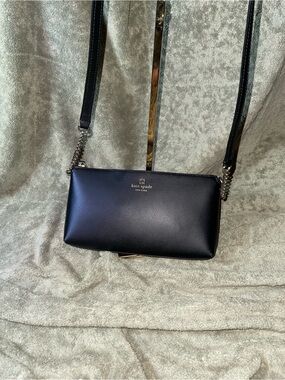 kate spade Black Chain-Trim Leather Crossbody
